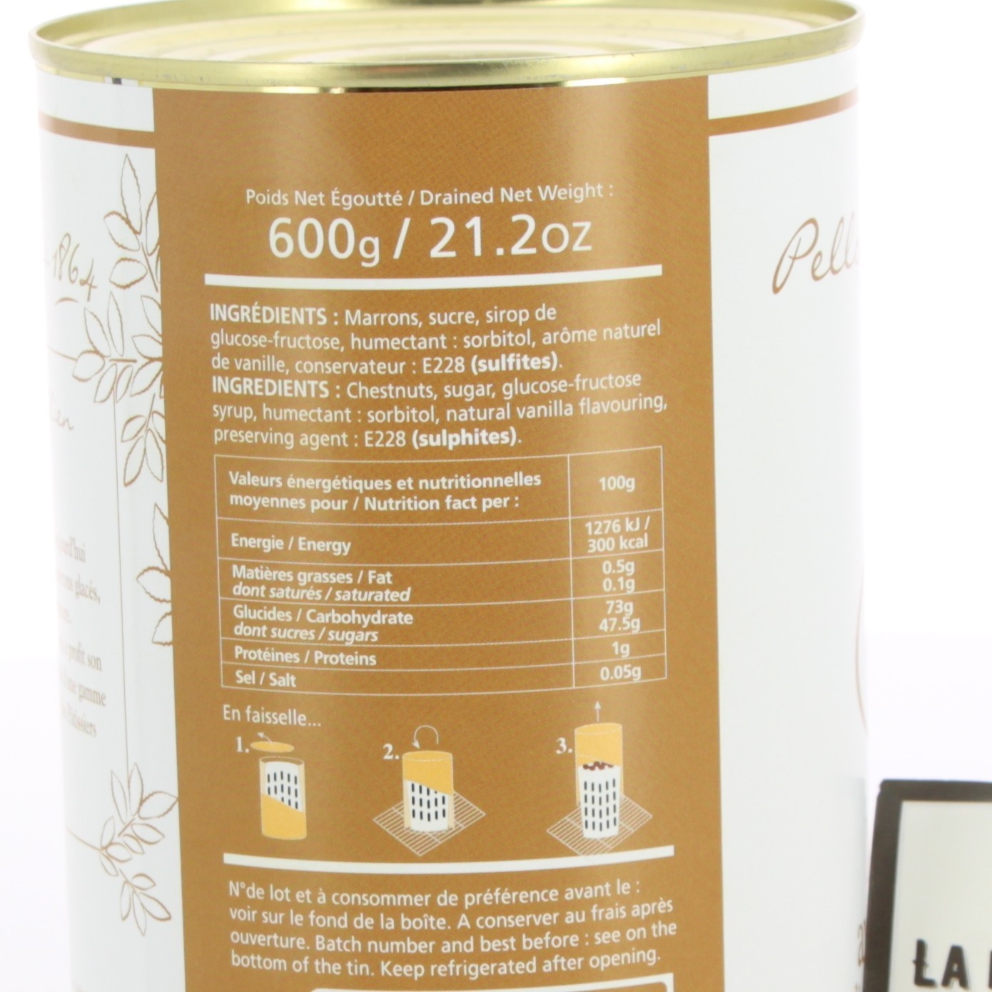 Boite de Marrons Confits d'Aubenas entiers au Sirop 1.1 kg boite 4/4 - Autre