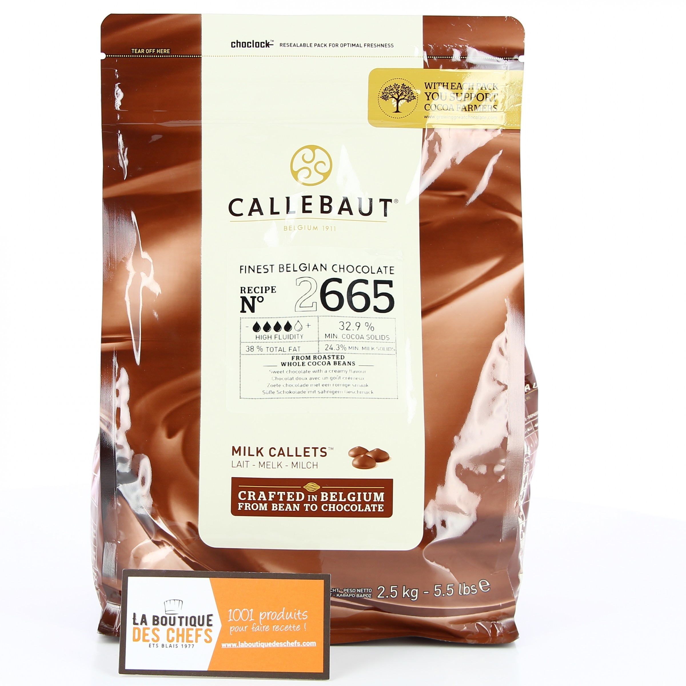 Chocolat lait 32,9% en sachet de 2,5 ou 10 kg Callebaut. - Callebaut