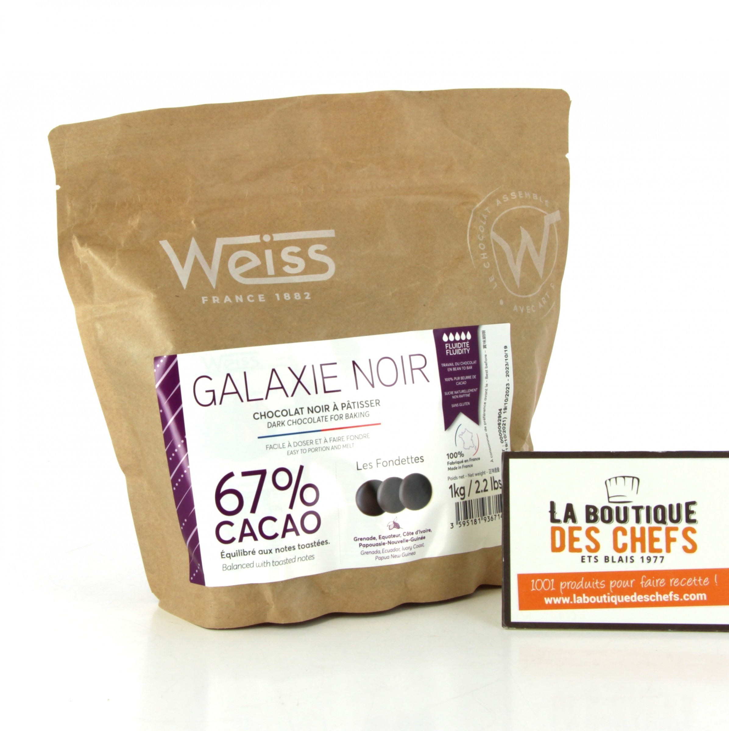 Chocolat noir Galaxie 67 % Weiss 1 kg - Chocolat WEISS