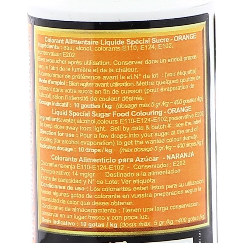 Colorant alimentaire liquide Orange doré 30 ml - Patisdécor