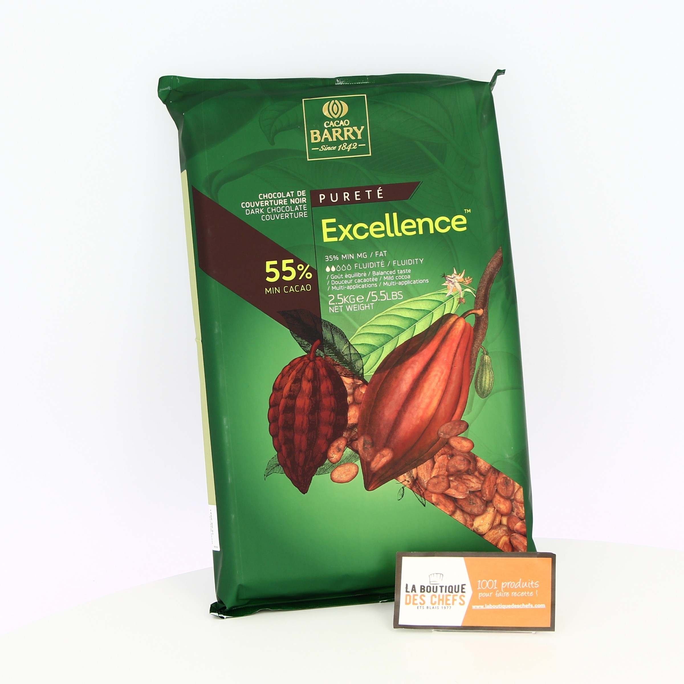 Couverture chocolat noir 55% Excellence par 2.5 Kg - Cacao Barry