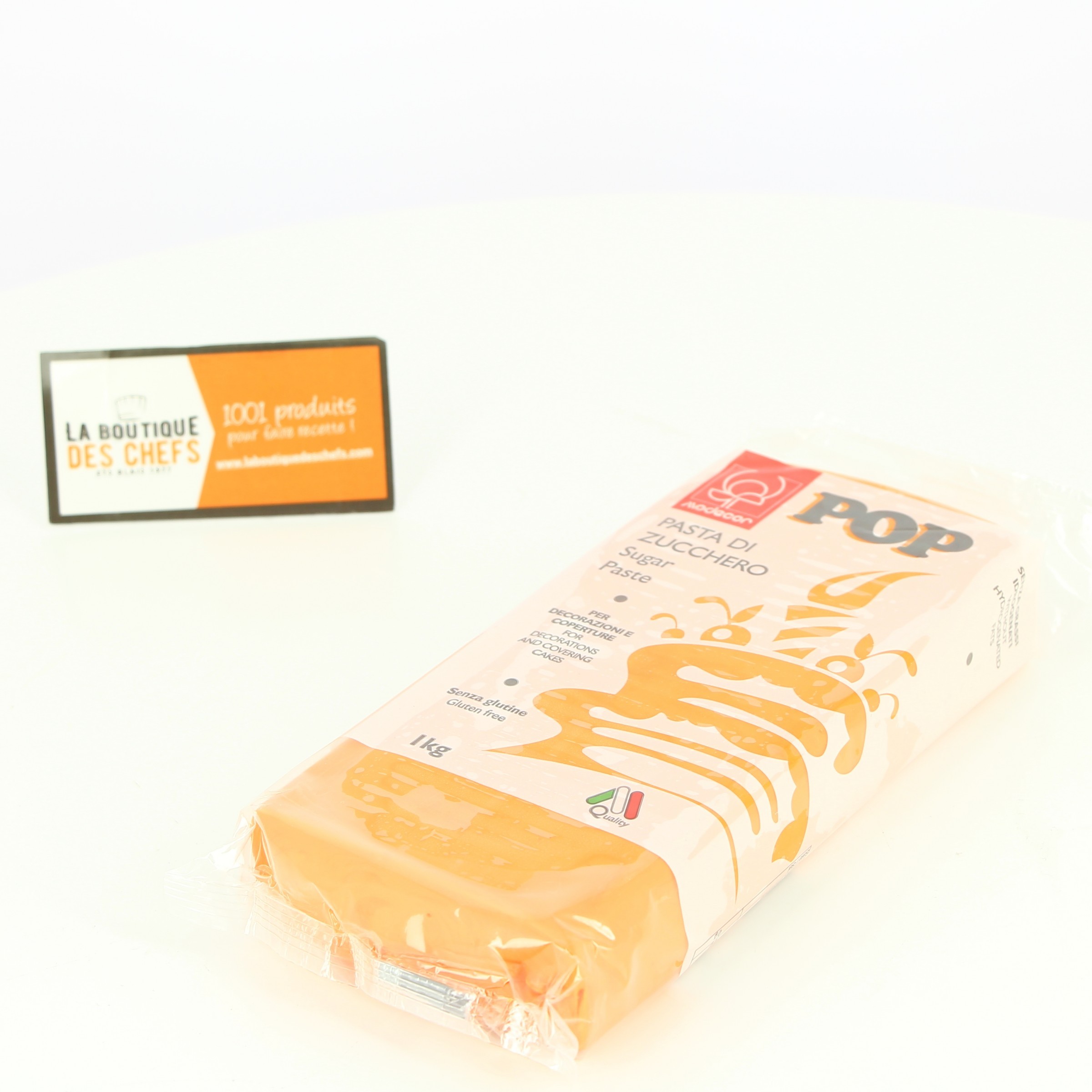 Pâte à sucre Orange en pain de 1 kg