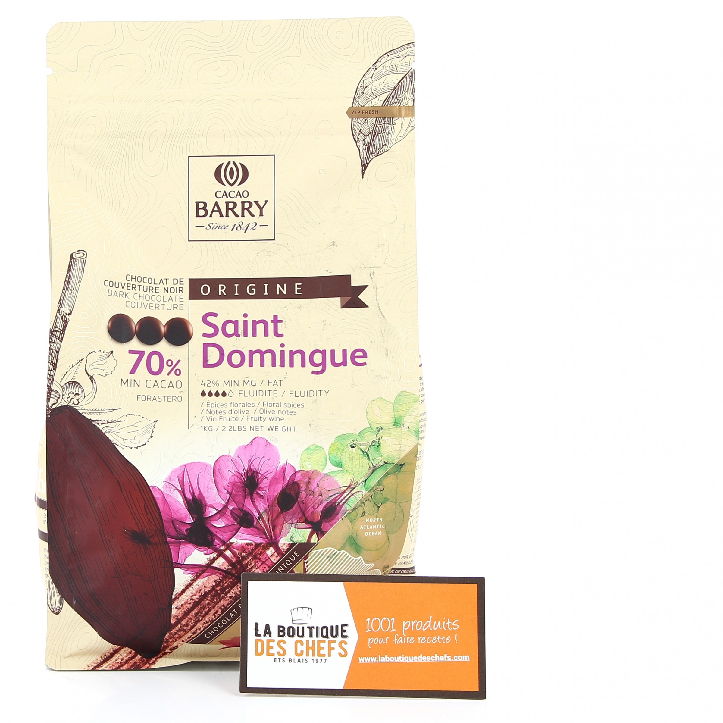 Chocolat de couverture noir 70% Saint‑Domingue drops 1kg - Carré de Boeuf  Rungis