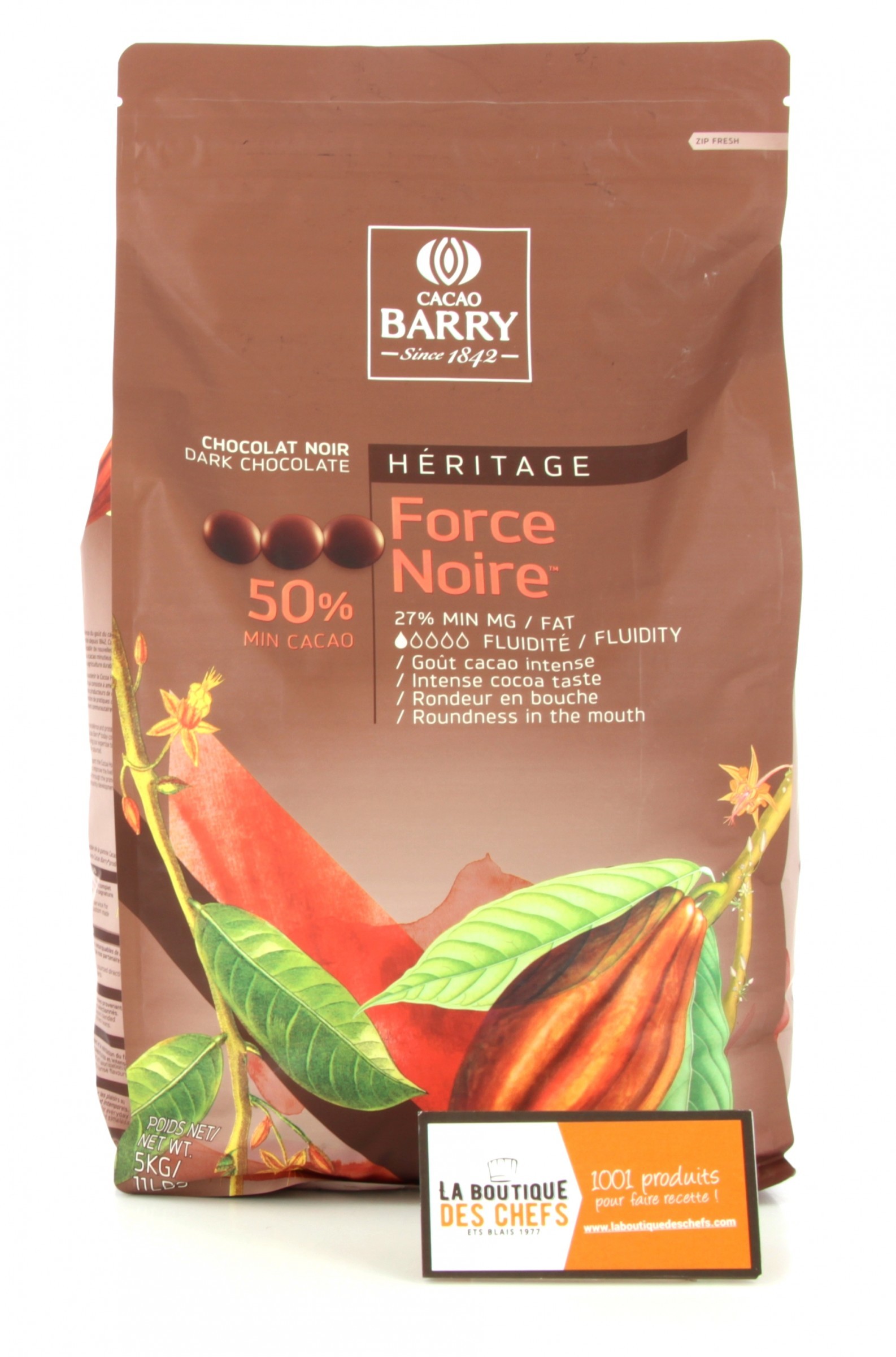 Pistoles de chocolat 50% Force Noire par 5 kg - Cacao Barry