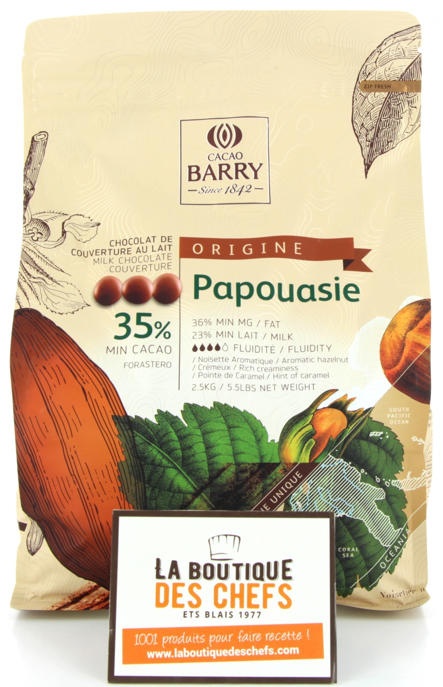 Pistoles de Chocolat au lait Papouasie 35% par 2,5 kg - Cacao Barry