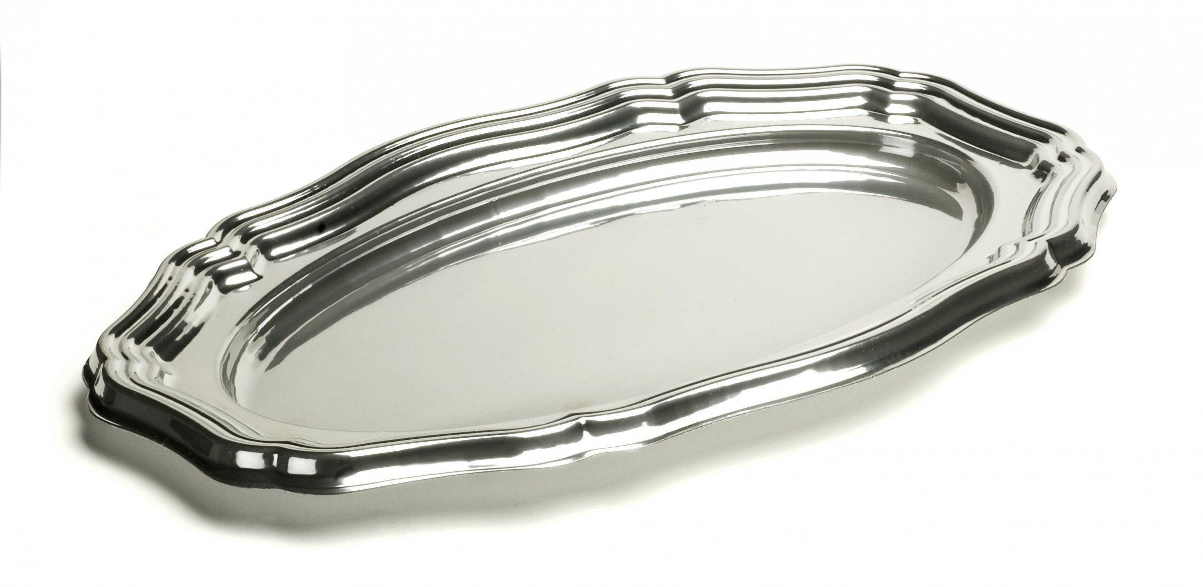 Plateaux traiteur jetables argent de forme ovale 46x30 cm - Flo