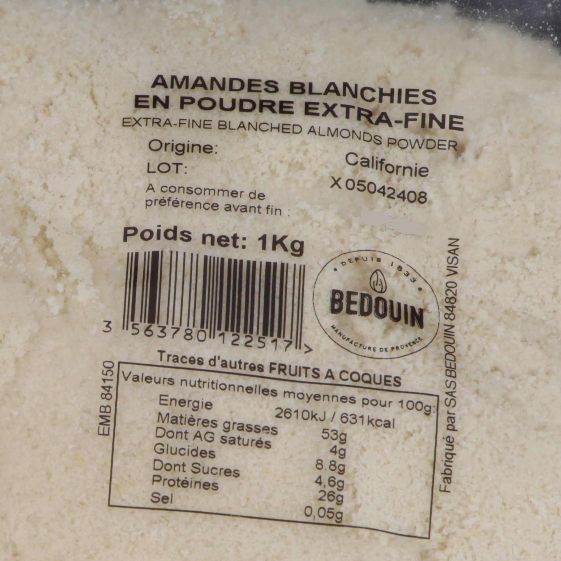 Poudre d'amande extra-fine pour macaron 1kg ou 10 kg - Bedouin fruits secs
