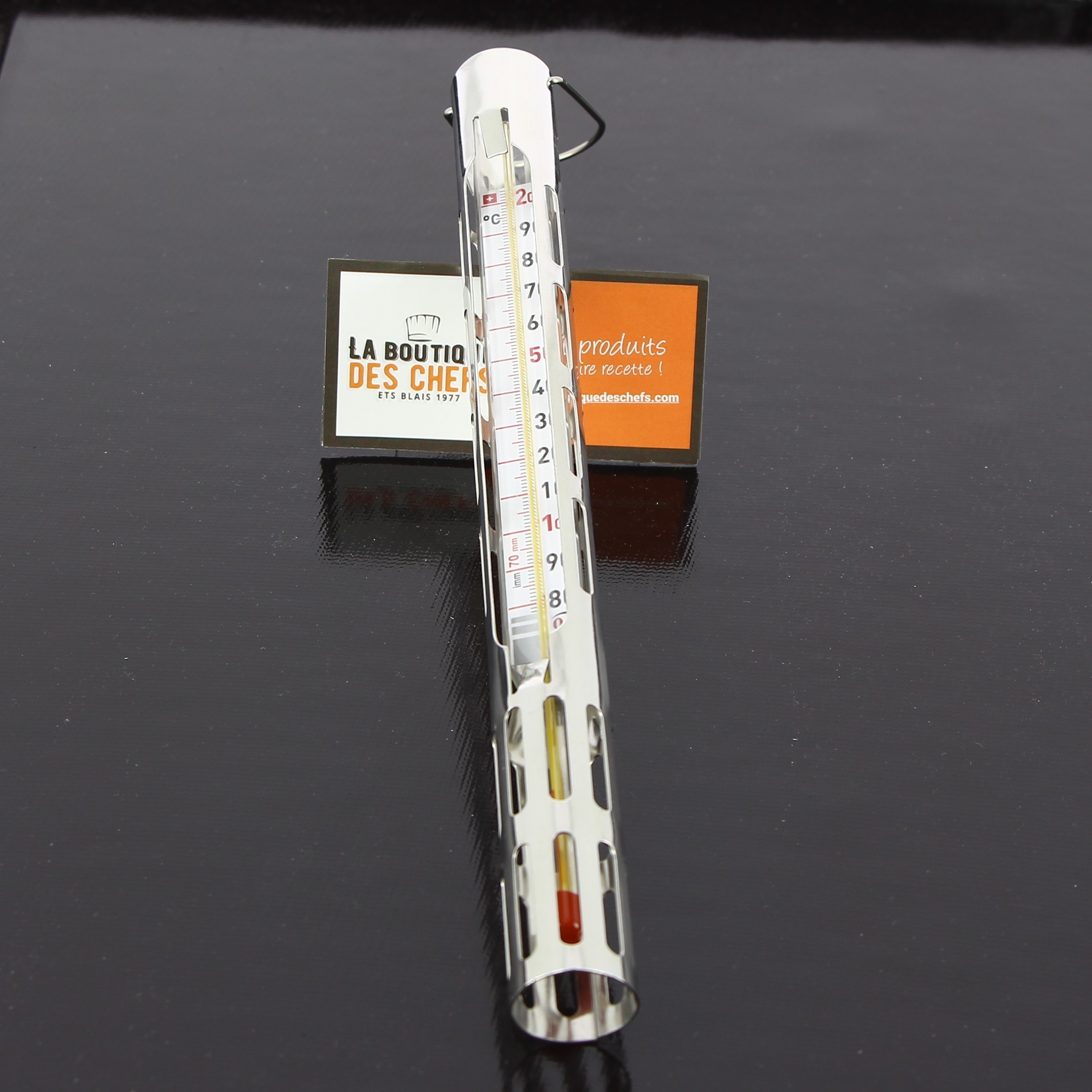 Thermomètre confiseur gaine en inox sans mercure +80°C à +200°C